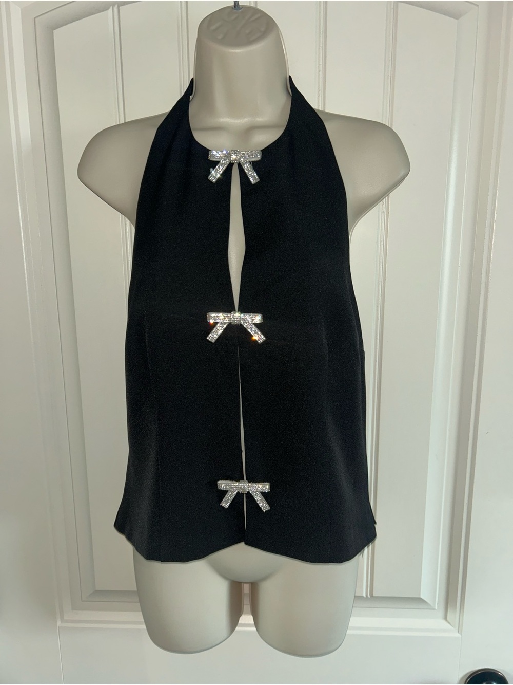 NWT Steve Madden Black Halter Camisole with Crystal Bow Accents Sz 10